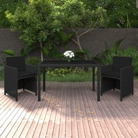  3 Piece Garden Dining Set with Cushions Poly Rattan Black