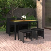  5 Piece Garden Dining Set with Cushions Poly Rattan Black