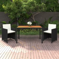  3 Piece Garden Dining Set with Cushions Poly Rattan Black