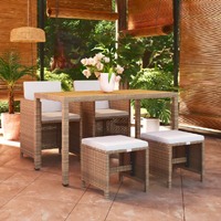  5 Piece Garden Dining Set with Cushions Poly Rattan Beige