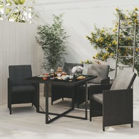  5 Piece Garden Dining Set with Cushions Poly Rattan Black