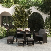  9 Piece Garden Dining Set with Cushions Poly Rattan Black