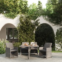  5 Piece Garden Dining Set with Cushions Poly Rattan Grey