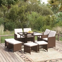  9 Piece Garden Dining Set with Cushions Poly Rattan Brown