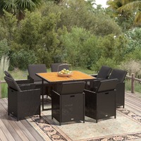  9 Piece Garden Dining Set with Cushions Poly Rattan Black