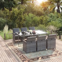  7 Piece Garden Dining Set with Cushions Poly Rattan Grey