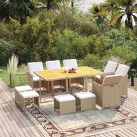  11 Piece Garden Dining Set with Cushions Poly Rattan Beige