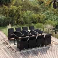  9 Piece Garden Dining Set with Cushions Poly Rattan Black