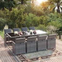  9 Piece Garden Dining Set with Cushions Poly Rattan Grey