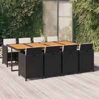  9 Piece Garden Dining Set with Cushions Poly Rattan Black