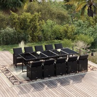  11 Piece Garden Dining Set with Cushions Poly Rattan Black