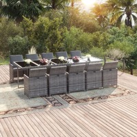  11 Piece Garden Dining Set with Cushions Poly Rattan Grey