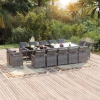 15 Piece Garden Dining Set with Cushions Poly Rattan Grey