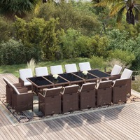  15 Piece Garden Dining Set with Cushions Poly Rattan Brown