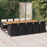  11 Piece Garden Dining Set with Cushions Poly Rattan Black