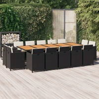  15 Piece Garden Dining Set with Cushions Poly Rattan Black