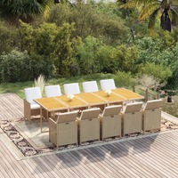  11 Piece Garden Dining Set with Cushions Poly Rattan Beige