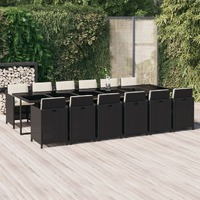  13 Piece Garden Dining Set with Cushions Poly Rattan Black