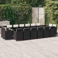  17 Piece Garden Dining Set with Cushions Poly Rattan Black