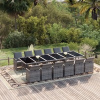  13 Piece Garden Dining Set with Cushions Poly Rattan Grey