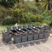  17 Piece Garden Dining Set with Cushions Poly Rattan Grey