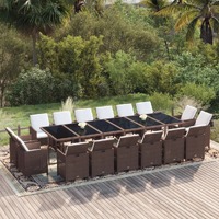  17 Piece Garden Dining Set with Cushions Poly Rattan Brown