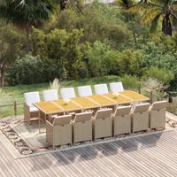  13 Piece Garden Dining Set with Cushions Poly Rattan Beige