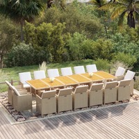  17 Piece Garden Dining Set with Cushions Poly Rattan Beige