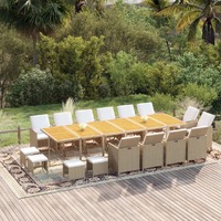  17 Piece Garden Dining Set with Cushions Poly Rattan Beige