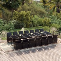  15 Piece Garden Dining Set with Cushions Poly Rattan Black