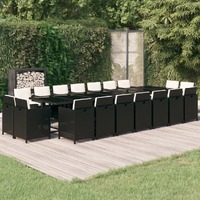  19 Piece Garden Dining Set with Cushions Poly Rattan Black