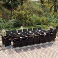  19 Piece Garden Dining Set with Cushions Poly Rattan Black