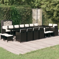  19 Piece Garden Dining Set with Cushions Poly Rattan Black