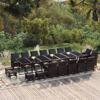  19 Piece Garden Dining Set with Cushions Poly Rattan Black