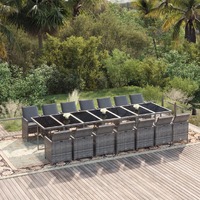  15 Piece Garden Dining Set with Cushions Poly Rattan Grey