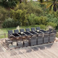  19 Piece Garden Dining Set with Cushions Poly Rattan Grey