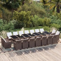  19 Piece Garden Dining Set with Cushions Poly Rattan Brown