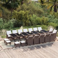  19 Piece Garden Dining Set with Cushions Poly Rattan Brown
