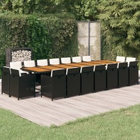  19 Piece Garden Dining Set with Cushions Black Poly Rattan
