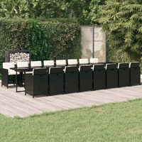  17 Piece Garden Dining Set with Cushions Black Poly Rattan