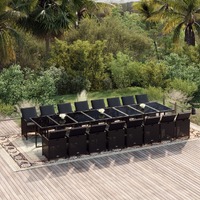 17 Piece Garden Dining Set with Cushions Black Poly Rattan