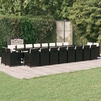  21 Piece Garden Dining Set with Cushions Black Poly Rattan