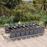  17 Piece Garden Dining Set with Cushions Grey Poly Rattan