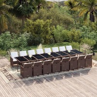  17 Piece Garden Dining Set with Cushions Brown Poly Rattan