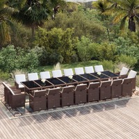  21 Piece Garden Dining Set with Cushions Brown Poly Rattan