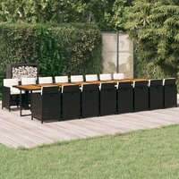  17 Piece Garden Dining Set with Cushions Black Poly Rattan