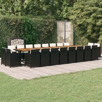  21 Piece Garden Dining Set with Cushions Black Poly Rattan