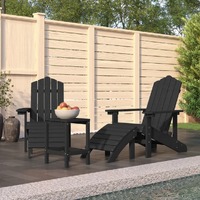  Garden Adirondack Chairs with Footstool &amp; Table HDPE Anthracite