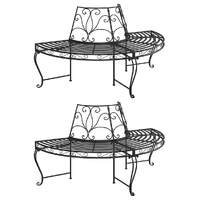  Half Round Tree Bench 2 pcs Ø160 cm Black Steel