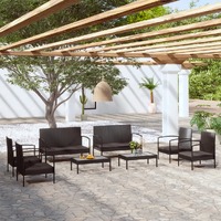  8 Piece Garden Lounge Set with Cushions Poly Rattan Black